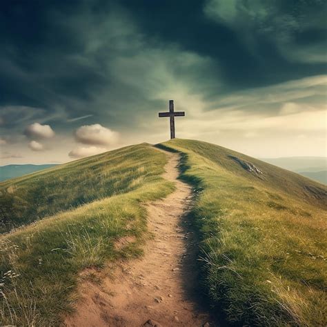 The Path to God Illustrated by the Cross on a Hill | Premium AI ...