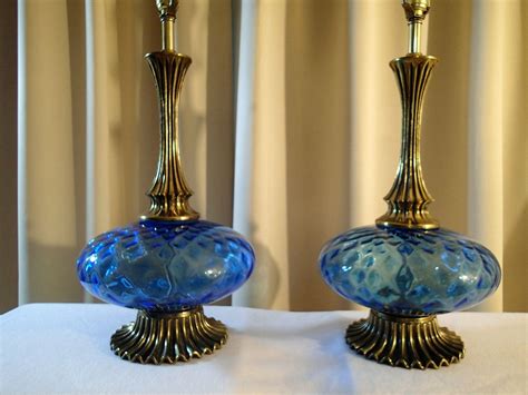 Table Lamp Mid Century Blue Optic Glass Hollywood Regency One Lamp ...