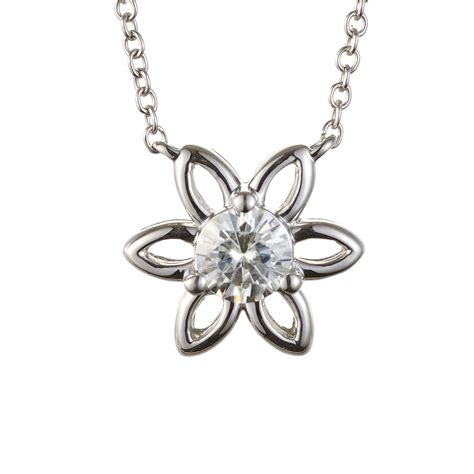 Charles & Colvard Round 4.5mm Moissanite Flower Shaped Necklace, 0.33ct ...