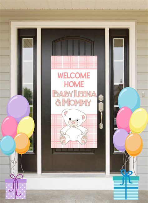 Welcome Home Baby Door Banner Personalized Baby Bear Girl