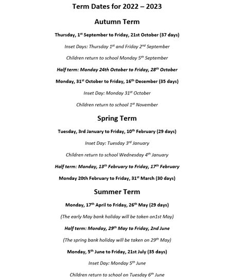 Term dates – Ashmead Primary School