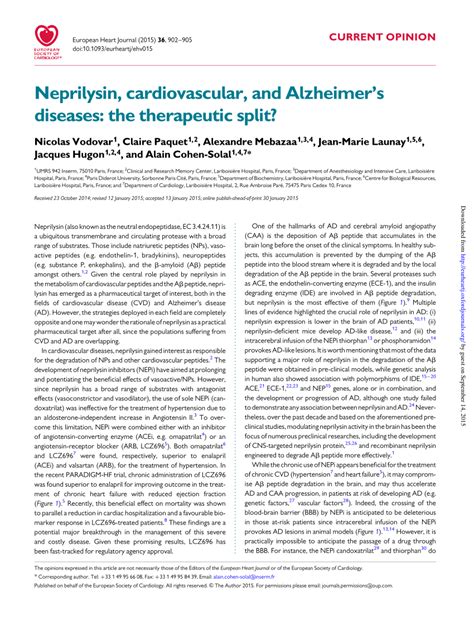 (PDF) Neprilysin, cardiovascular, and Alzheimer's diseases: The ...