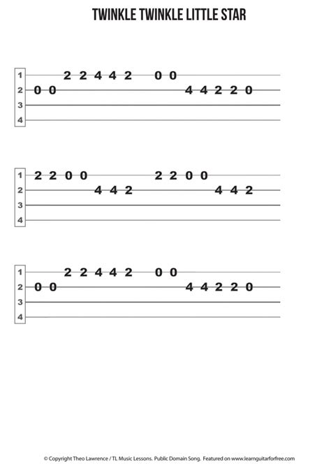 Twinkle Twinkle Little Star - Ukulele Easy Reading Tab - Learn Guitar ...