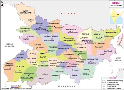 Find district map of Bihar. Map showing all the districts with their ...