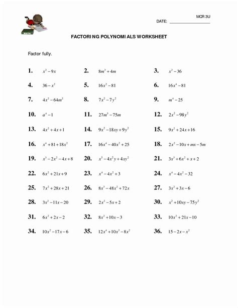 Factoring Binomials Worksheet With Answers