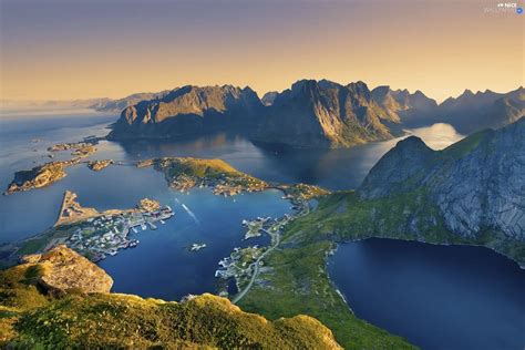 sea, Mountains, Lofoten, Aerial View, Norway - Nice wallpapers: 2048x1365