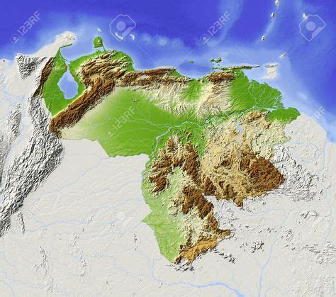 Venezuela. Shaded Relief Map With Major Urban Areas. Surrounding ...