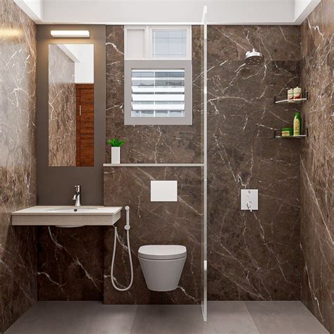 Modern Compact Bathroom Design With Brown Interiors | Livspace