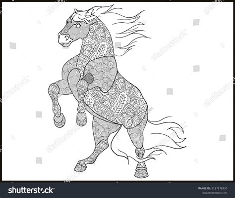 Coloring Page Mustang Horse Stylized Handdrawn Stock Vector (Royalty ...