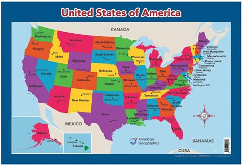 Map Of USA States And Capitals Poster Laminated, 17 X 22 Inches ...