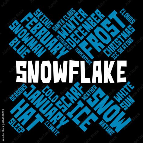 Snowflake word cloud on black background. Seasons concept. Vector ...