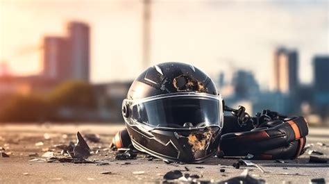 Premium AI Image | A safety helmet motorbike crash by accident