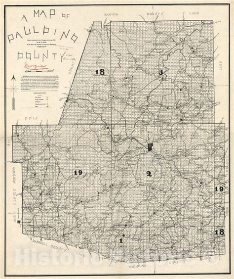 Historic 1896 Map - A map of Paulding County. - Historic Pictoric