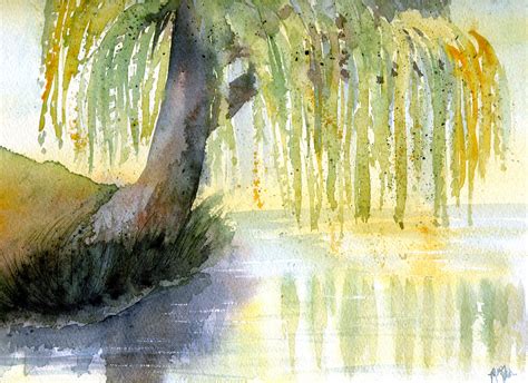 Sunrise Willow Tree Watercolor Painting Print - Etsy