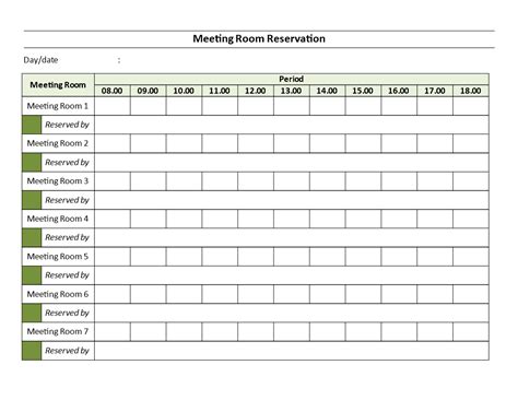 免费 Meeting Rooms Reservation sheet | 样本文件在 allbusinesstemplates.com