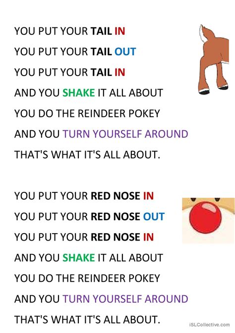 Reindeer Pokey lyrics song and nurs…: English ESL worksheets pdf & doc