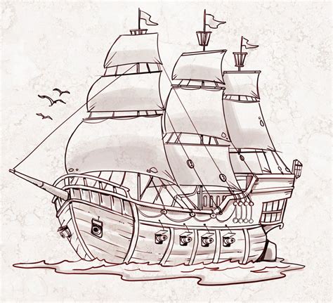 Simple Pirate Ship Drawing Simple Pirate Ship Drawing Drawing Art ...