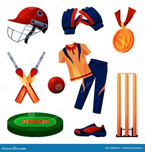 Cricket Equipment and Sportswear Set, Players Tool Stock Vector ...