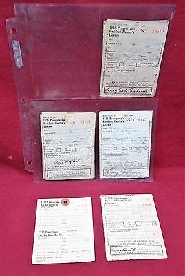 Lot of 4 Vintage PA. Hunting Licenses w/Tags, 1937, 1938, 1939 & 1941 ...