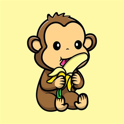 Cute Monkey Eating Banana Fruit Cartoon Vector Icons Illustration. Flat ...