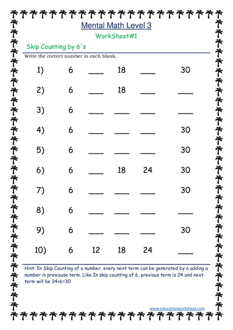 Free Skip Counting By 6s Worksheets - CountingWorksheets.com