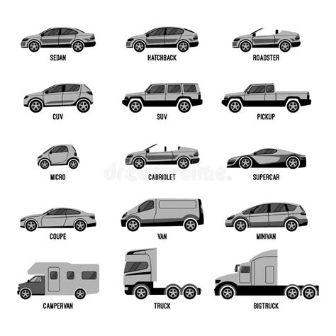 Automobile Set Isolated. Car Models of Different Sizes or Capabilities ...