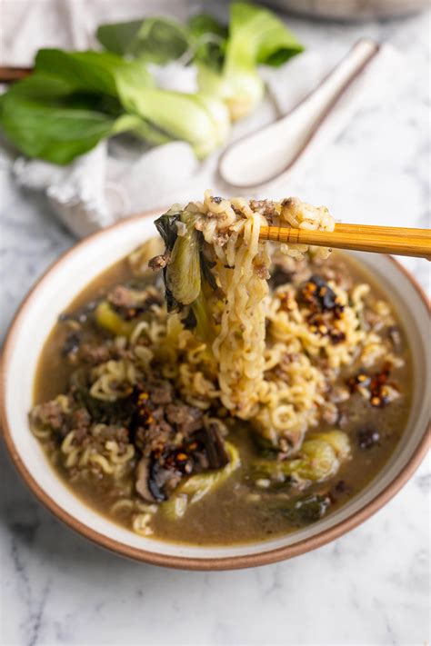 Seared bokchoy soup with ramen - ChompSlurrpBurp