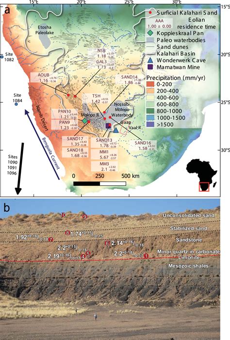 Eolian chronology of the Kalahari Desert Sand a Locations of sand ...