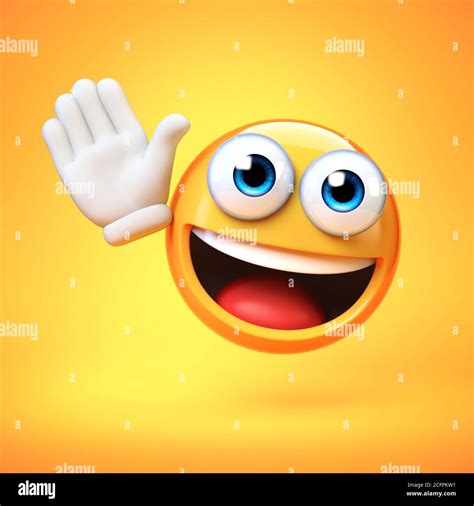 Emoji waving with one hand isolated on yellow background, good bye ...