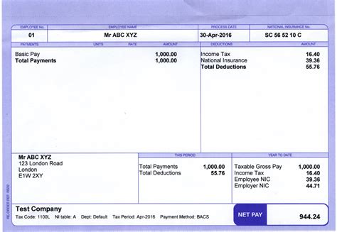 Payslip Template Uk