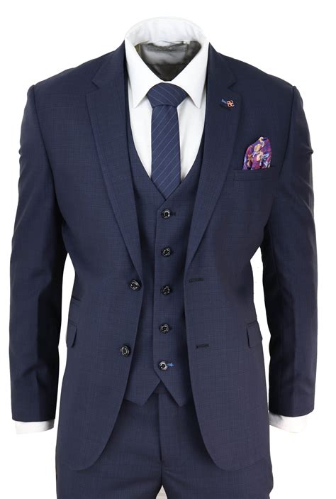 Cavani Seeba Men's 3 Piece Suit Navy Vintage Wedding Prom | Mens 3 ...