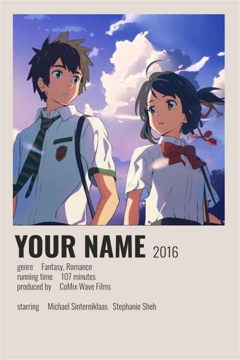 an anime poster with two people standing next to each other, and the ...