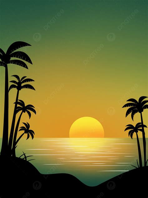 Background Sunset Illustration Hawaiian Style Background, Ilustrasi ...