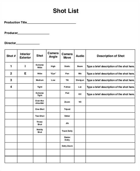 7+ Sample Shot List Templates - DOC, PDF, Excel | Free & Premium Templates