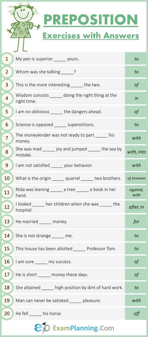 Mixed Preposition Exercises with Answers | English grammar exercises ...