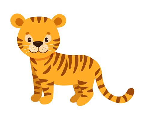 Cute tiger in cartoon style. Drawing african baby wild cat isolated on ...