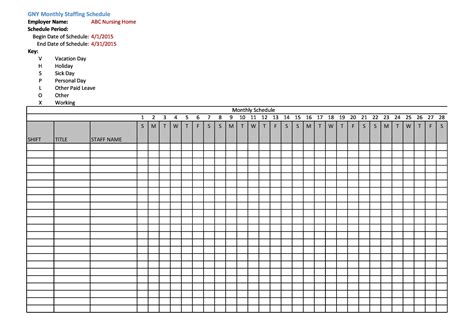 Printable Staff Schedule Template