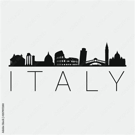 Italy Skyline Silhouette City. Design Vector. Famous Monuments Tourism ...