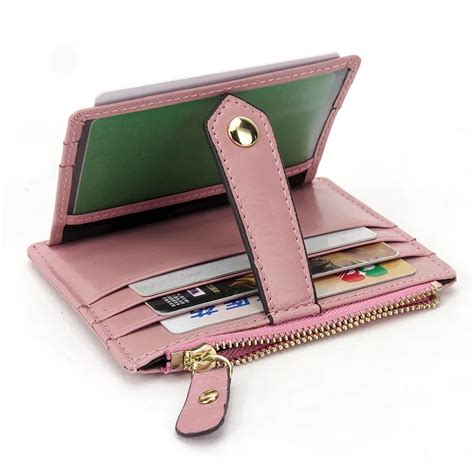 Women Leather Slim Card Holder Wallet Men Mini Wallets Zipper Card ...