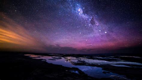 nature, landscape, night, stars, galaxy, water, horizon, rocks ...