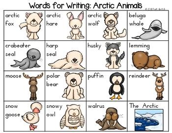 Arctic Animals Word List - Writing Center by The Kinder Kids | TPT