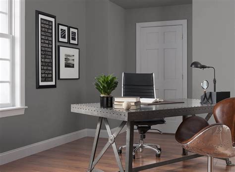 Outstanding Grey Wall Home Office Design Completed With Iron ... | 색깔