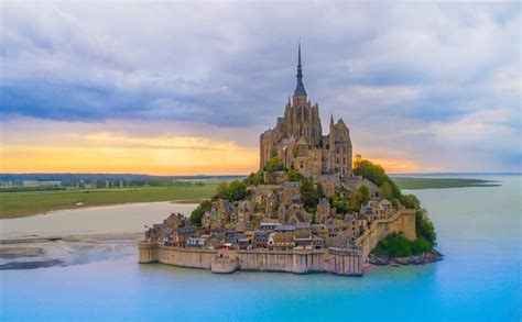 A picture of the Mont-Saint-Michel in France taken by a drone : europe