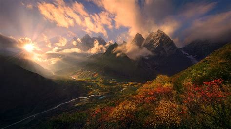 nature, Landscape, Fall, Shrubs, Mountain, Himalayas, Tibet, Sunset ...