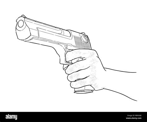 Gun in hand - hand drawn vector, isolated on white Stock Vector Image ...