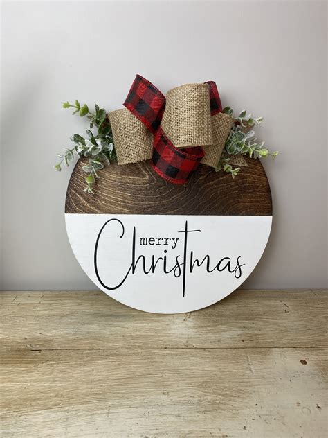 Merry Christmas 12 round wood sign. front door sign. | Etsy