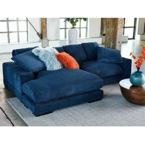 2 PC Blue Corduroy Couch Large Reversible Modular Sectional Sofa ...