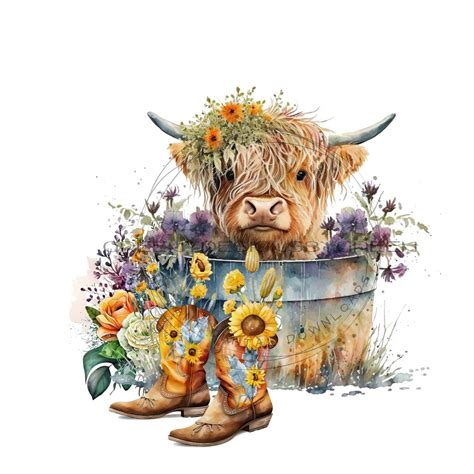 Highland Cow in Metal Tub PNG Adorable and Cute Longhaired Cow Clipart ...