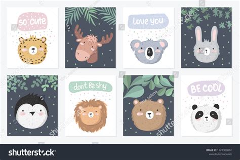 Vector Set Cute Postcards Funny Animals: vector de stock (libre de ...