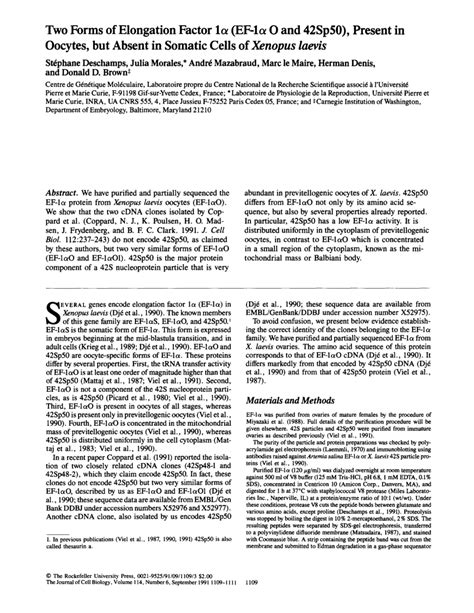 (PDF) Two forms of elongation factor 1α (EF-1α O and 42Sp50), present ...